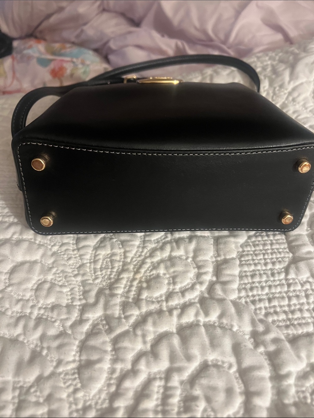 Coach Black Leather Mini Top-Handle Bag with Gold Plaque - Picture 4 of 4